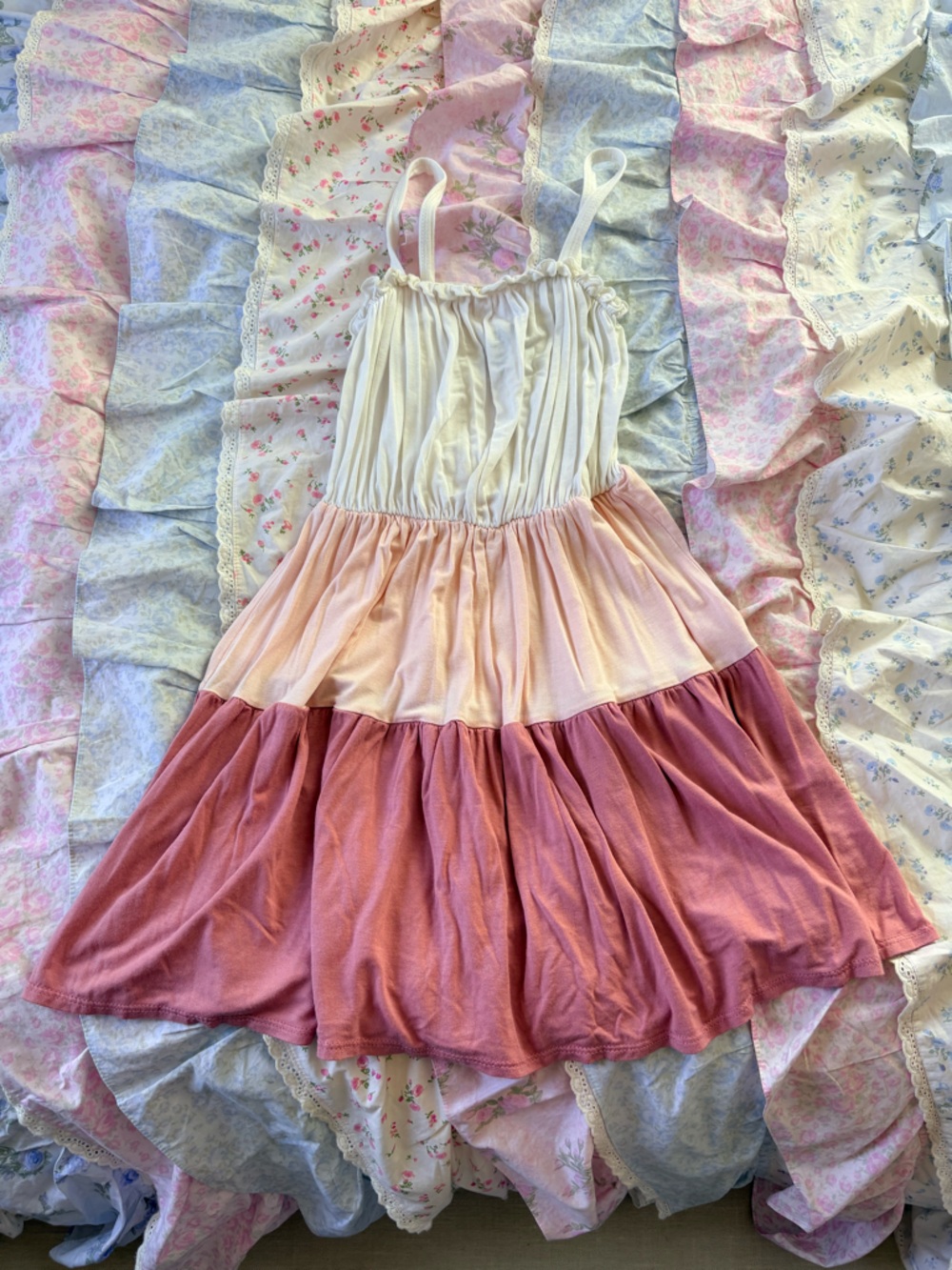 Olivia Rae Girls Tiered Pink and Cream Sundress